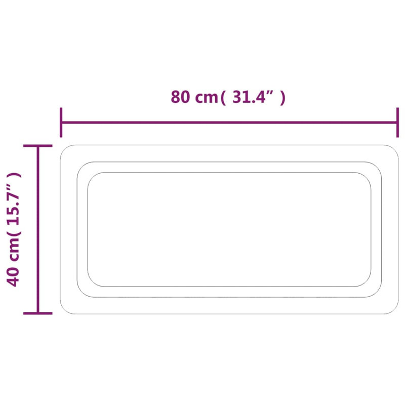 Flat Wall Mirror, 40 cm H x 80 cm W