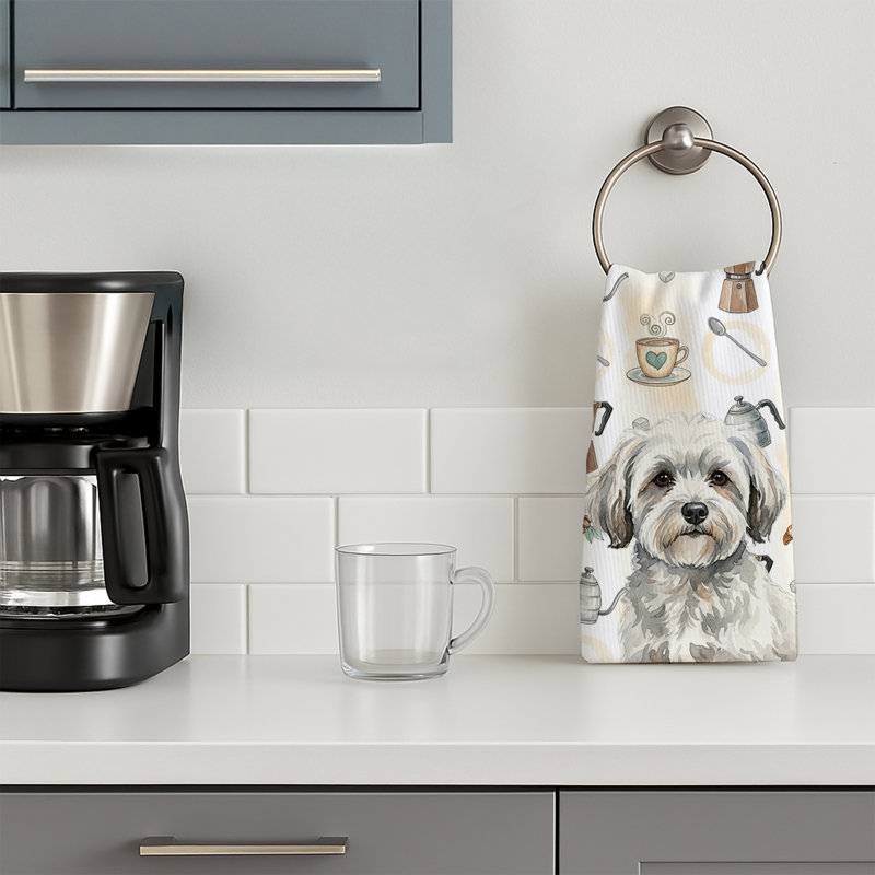 Serviette de cuisine blanche et grise en coton de Tulear, Blanc avec coton de Tuléar gris