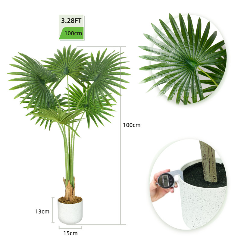 Anharika Faux Fan Palm Tree Plant, 100cm H  x 30cm W  x 30cm D