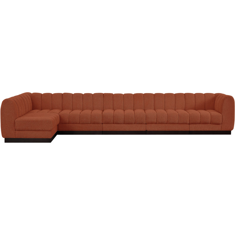 Canapé modulaire rembourré 6 pièces Quinn, Tissu cognac chenille