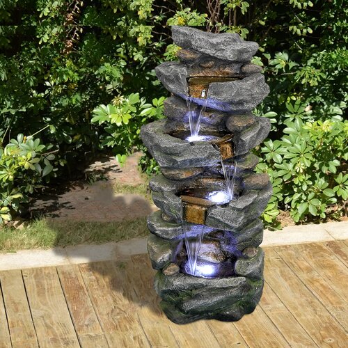 Millwood Pines Weather Resistant Floor Fountain with Light | Wayfair