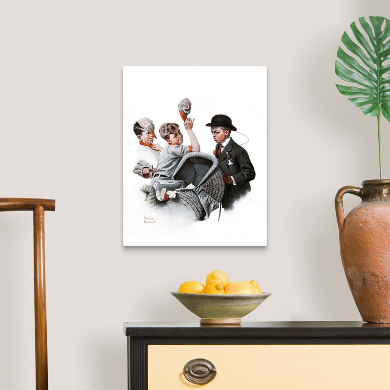 Garçon avec landau, art mural sur toile, H 20 po x l 16 po x P 1,25 po, Toile tendue