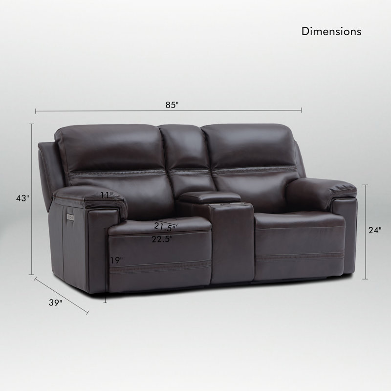 Canapé deux places inclinable électrique moderne en cuir avec position zéro gravité, port USB intégré et console