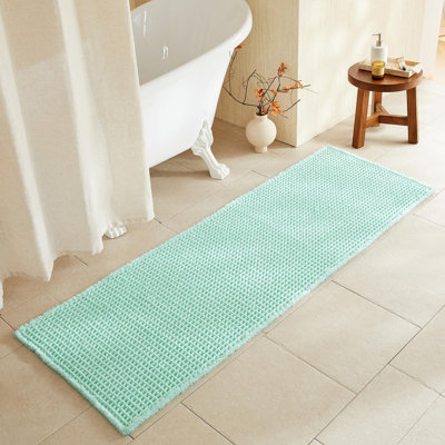 BULULOM Waffle Bath Mat, Boho Bathroom Rugs Non Slip Washable Super Absorbent Quick Dry Bath Mat Farmhouse Bathroom Decor, 24"x72" Aqua