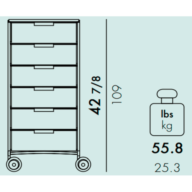 Mobil Drawer Storage, Translucent Cobalt, With Wheels, 6 Hi