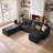 U Shaped Sleeper Sofa Sectional Sofa With Storage Seat Dark Grey-1181710096