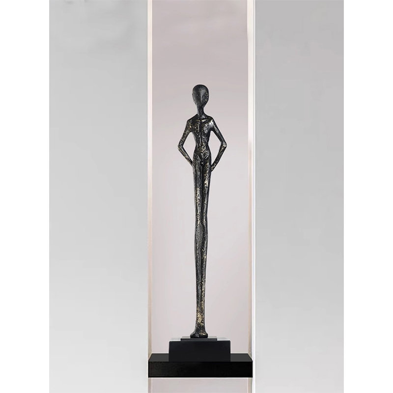 Abstract Tall Human Figurine Hands Behind Back Pose With Square Base