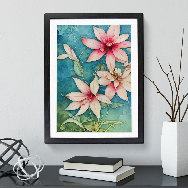 Flowers No.3 - Single Picture Frame Painting, 64cm H x 46cm W x 2cm D, Black Framed