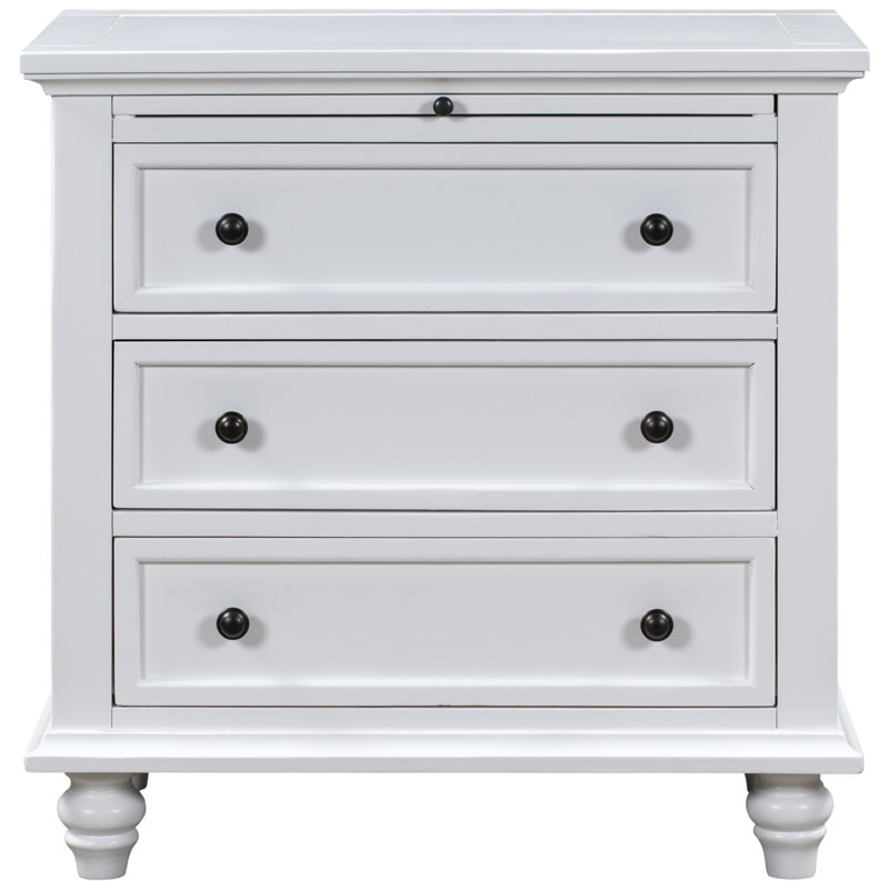 3-Drawer Storage Wood Cabinet, End Table with Pull Out Tray, Suitable for Living Rooms or Bedrooms, Combining Style and Functionality