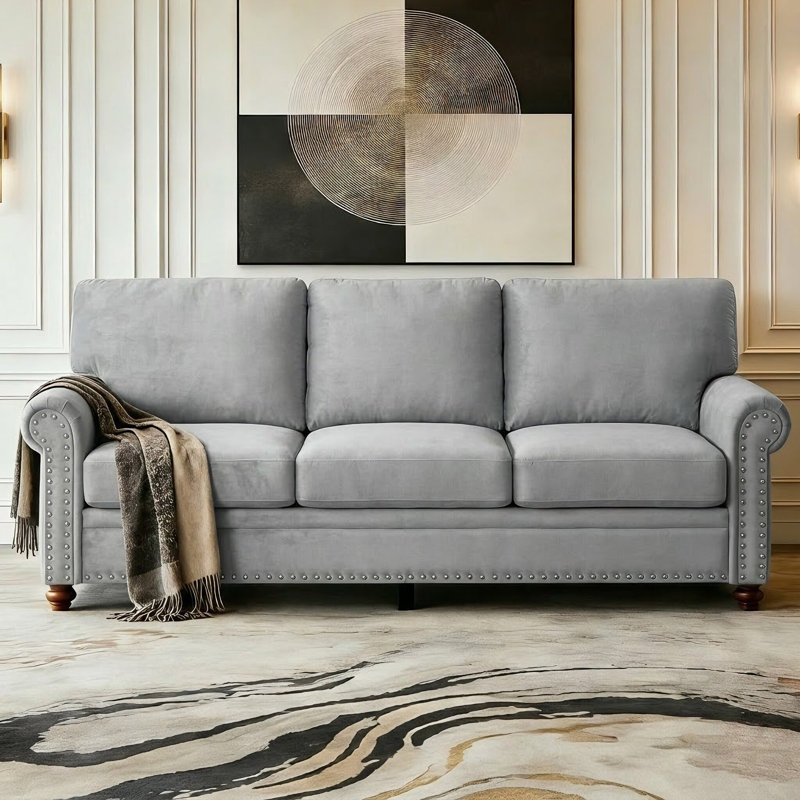 Canapé à accoudoirs arrondis 82,69 po Annwyl, 100 % polyester gris