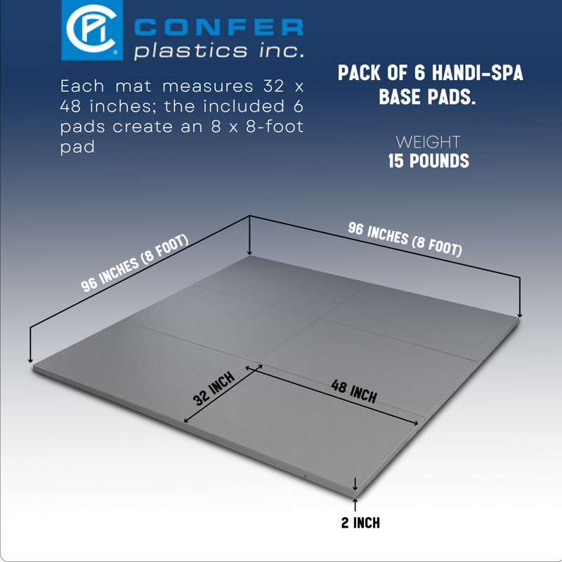 Tapis de spa à connecter 32 po x 48 po Confer Plastiques Handi Spa, gris, 6 paquets