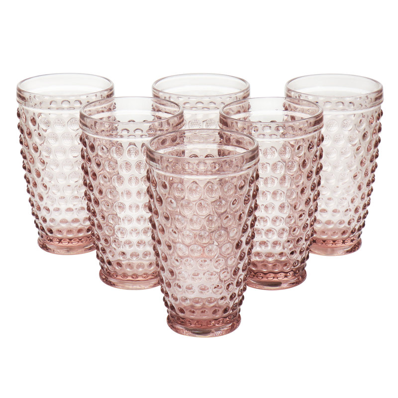 Pink Embossed Polka Dot Glass Cold Cup Set, 14.3 oz