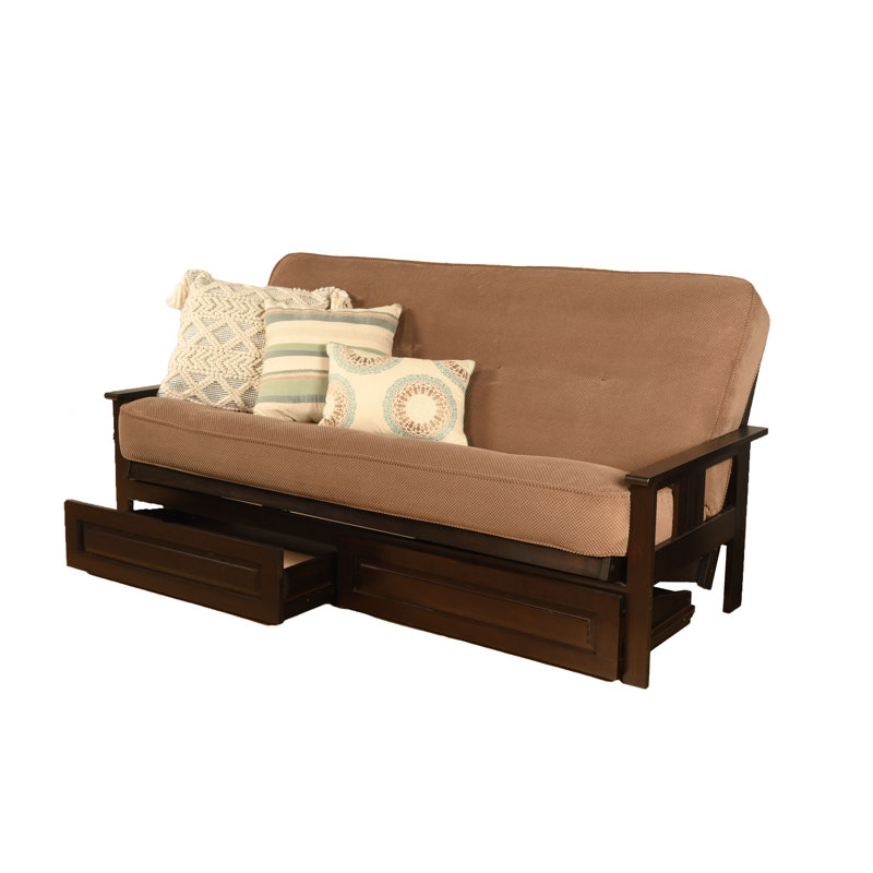 Le cadre de futon double Stratford comprend des tiroirs de rangement et un matelas, Innerspring, Microsuède moka Marmont