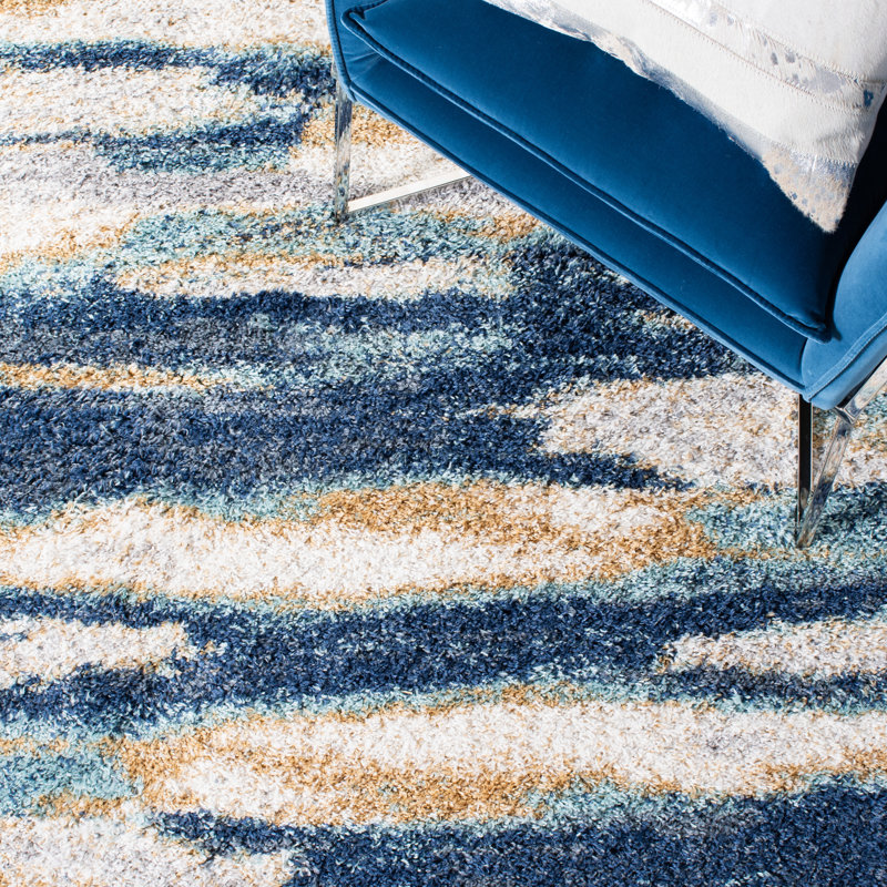 Tapis bleu marine / ivoire à motif abstrait Araya, Rond 6 pi 7 po