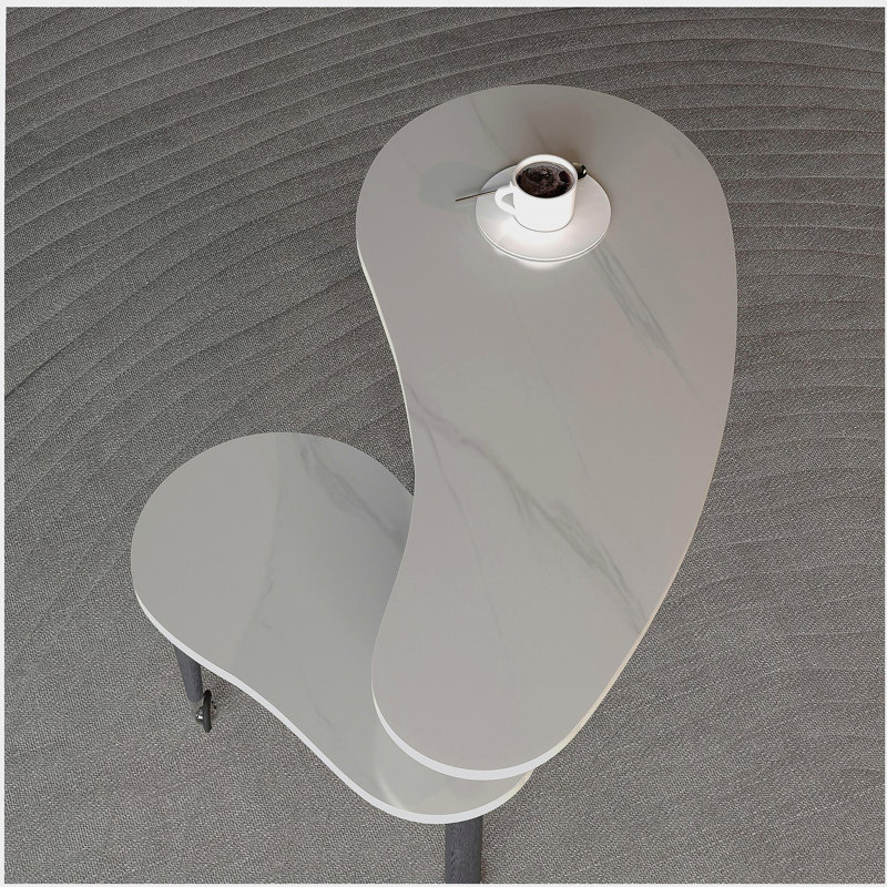 Table basse contemporaine rotative avec pieds en bois d'hévéa massif, table basse rotative à 360 degrés avec plateau en pierre frittée blanche de 6 mm pour le salon, la chambre à coucher, le balcon et le bureau personnel