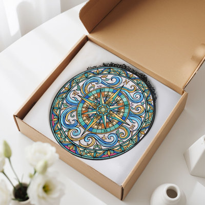 Compass Rose Stained Glass Window Panel，12"H