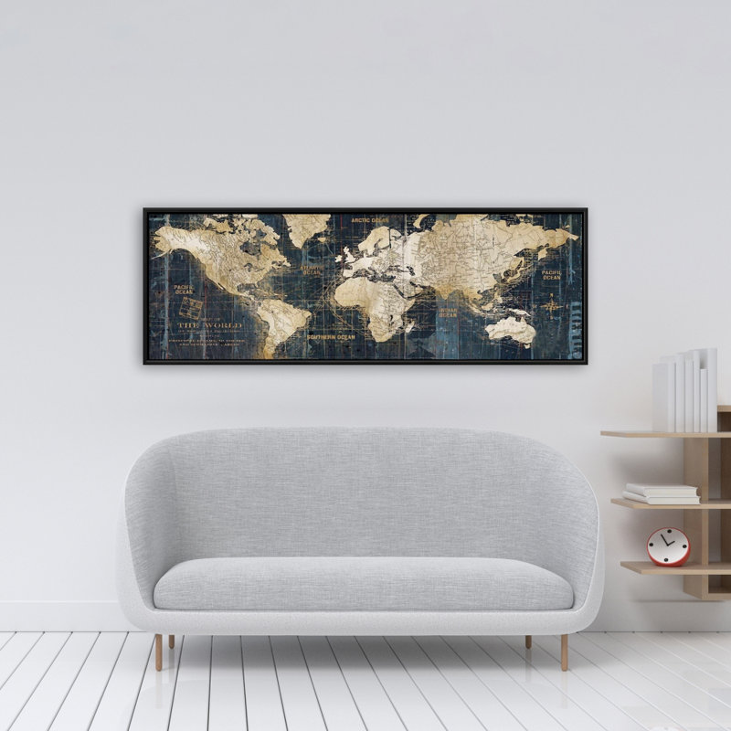 Abstract World Map on Canvas, 16" H x 48" W