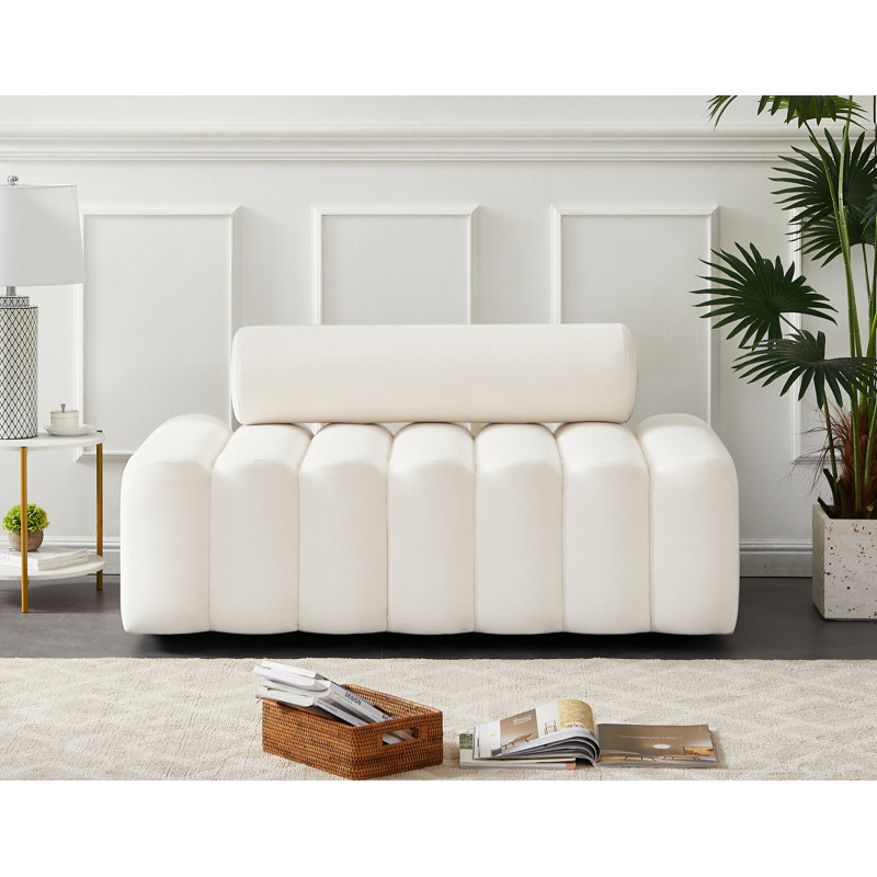 Fareiz 58'' Velvet Loveseat, Cream Velvet