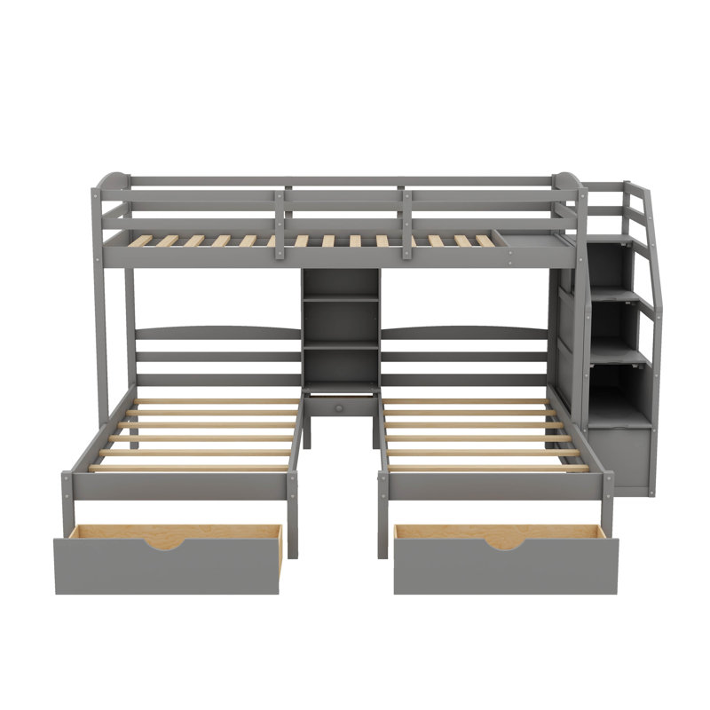 Twin-Over-Twin & Triple-Layer Bunk Bed, Coming With Drawers, Storage-Included Staircase, And Built-In Shelving