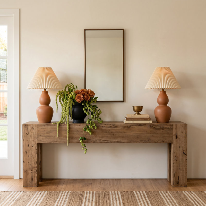Lockney Console Table, 33" H x 86" W x 20.25" D, Rustic Wormwood Oak