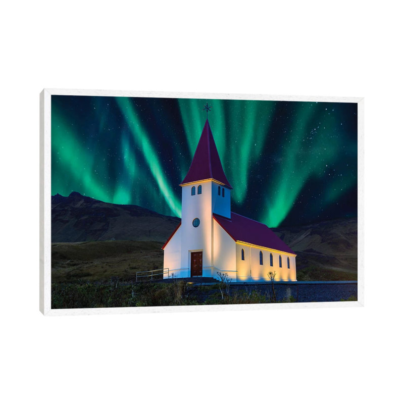 Aurora Boreallis With Church by Susanne Kremer - Floater Frame Gallery-Wrapped Canvas Giclée on Canvas, White