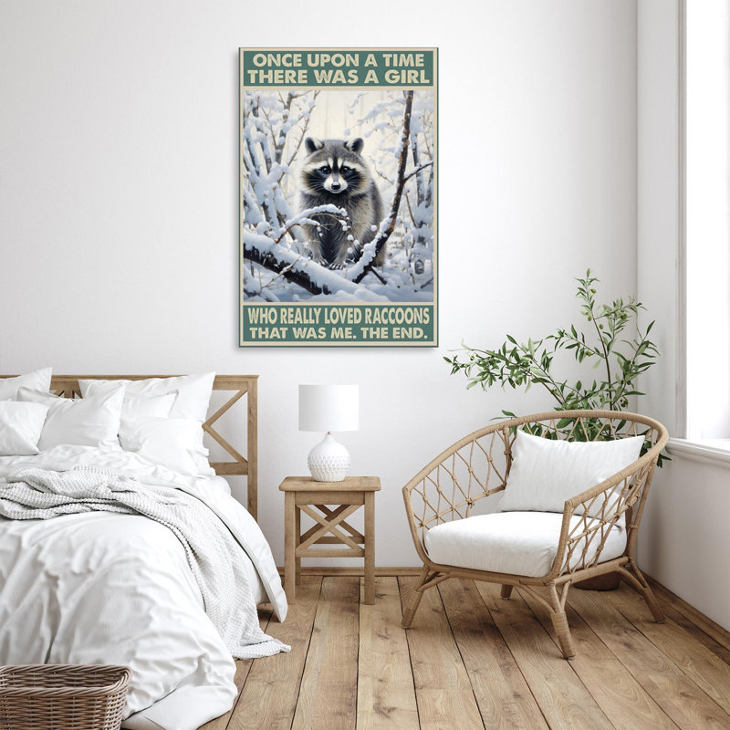 Jaquelyn qui a vraiment aimé les ratons laveurs sur toile, H 14 po x l 11 po x P 1,25 po