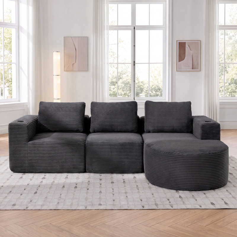 2 Seater Corduroy Sofa, Dark Gray