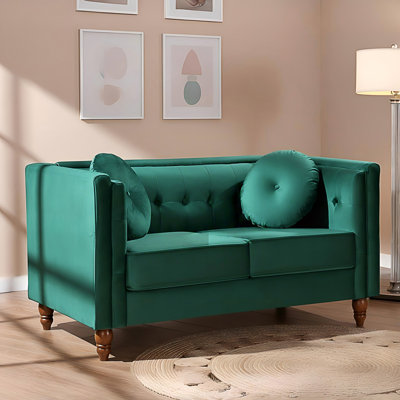 Chesterfield Loveseat, 2-Seater Couch, Button Tufted Square Arm Sofa with Tapered Legs