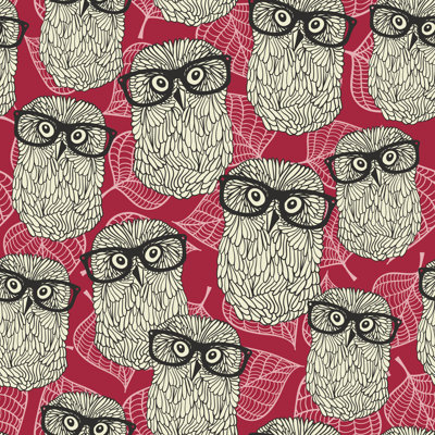 Castella Seamless Pattern With Owls On The Leaves Background. by Ekapanova - Wrapped Canvas Print