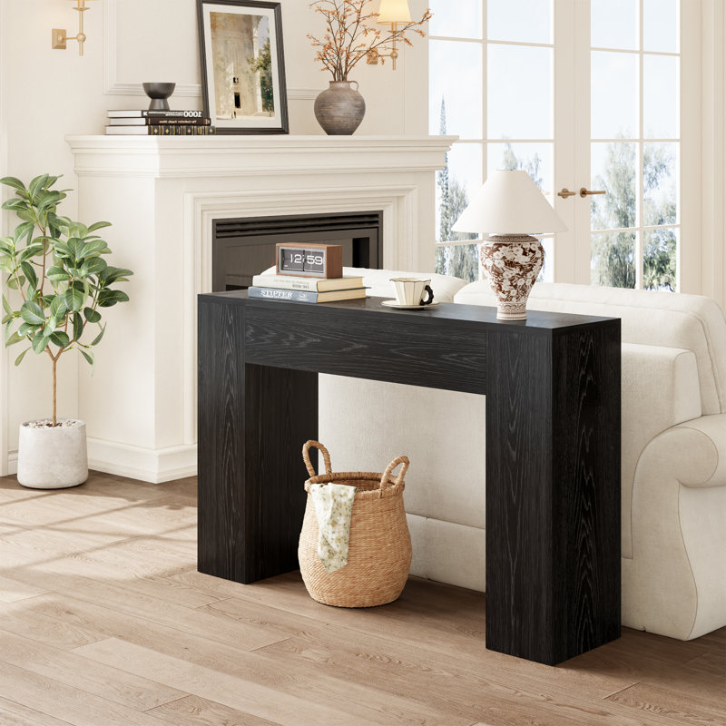Farmhouse 43-Inch Small Sofa Console Table For Entryway Living Room Hallway Foyer Entrance, Natural Brown, Black