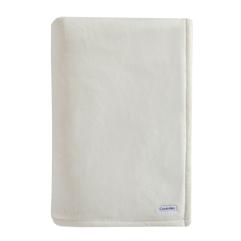 Calvin Klein Core Plush Solid Reversible Blanket, Queen, Ivory