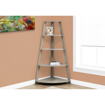 Bibliothèque à 4 niveaux, stratifié brun, pour le bureau, bibliothèque et présentoir de conception moderne 4, H 60 po, coin détente stratifié, organisation de chambre à coucher