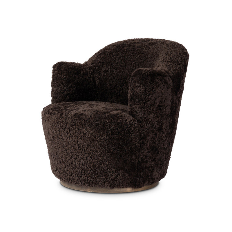 Aurora 26" Wide Swivel Armchair, Cocoa Shearling