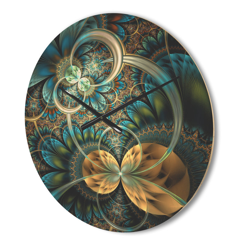 Horloge murale avec fleur fractale symétrique, Moyen