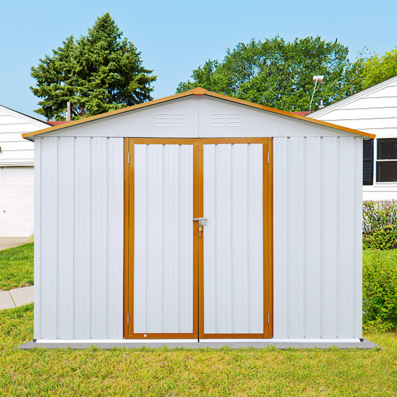 Remises de jardin en métal, Blanc / jaune, H 79 po x l 144 po x P 120 po