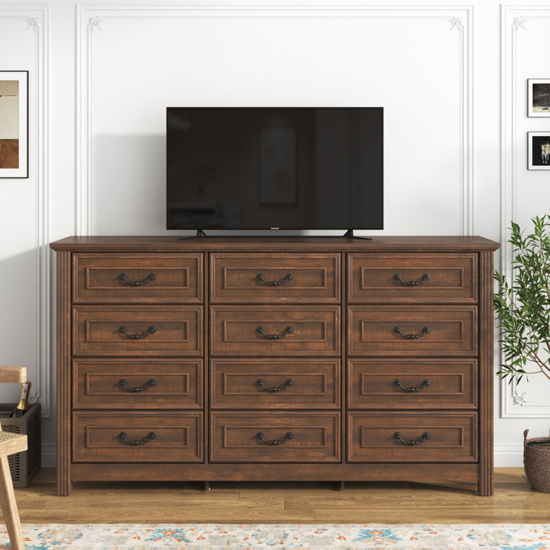 Commode 12 tiroirs pour chambre à coucher Farmhouse, commode en bois 63 po avec poignées rustiques, organisateur de commodes larges