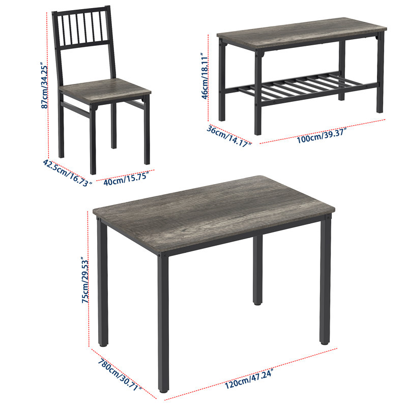 Ensemble repas pour 4 personnes Kennett, Chêne noir, Noir, H 29,53 po x L 47,24 po x l 30,71 po
