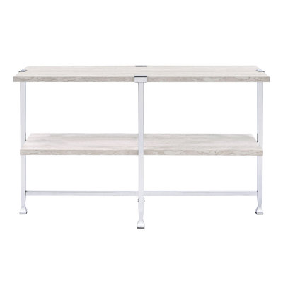 Half - Moon Table With White Oak Details, 16 Inch, Kd Design, Wooden Fixed Shelf Metal Legs And Crossbar Support, Finish, Open Compartment For Storage