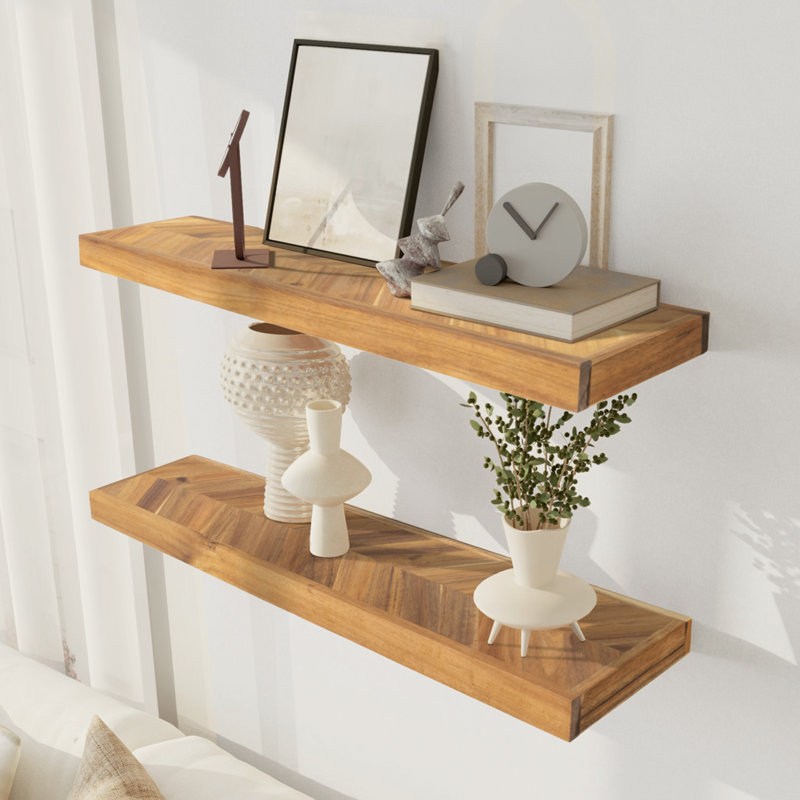 Jorgensen 2-Piece Acacia Chevron Floating Shelves, 1.5" H x 48" W x 8" D, Natural