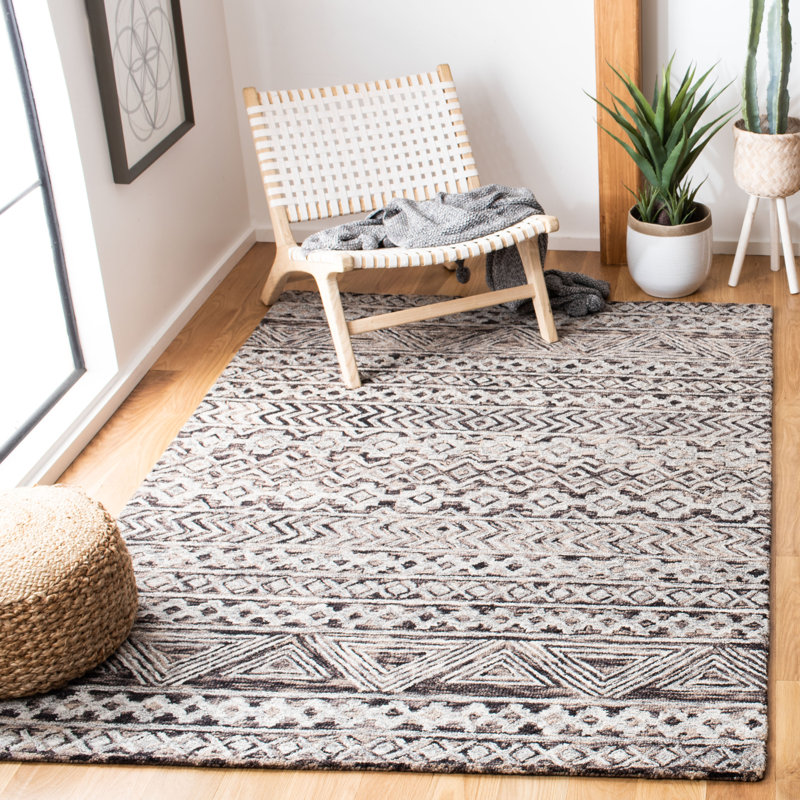 Dimartino Hand Tufted Wool/Cotton Southwestern Rug in Gray/Brown, Rectangle 9' x 12'