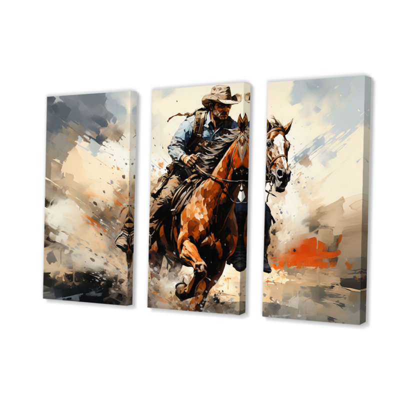 Cowboy Bronco buste sur toile, reproduction de 3 pièces, H 28 po x l 36 po x P 1 po