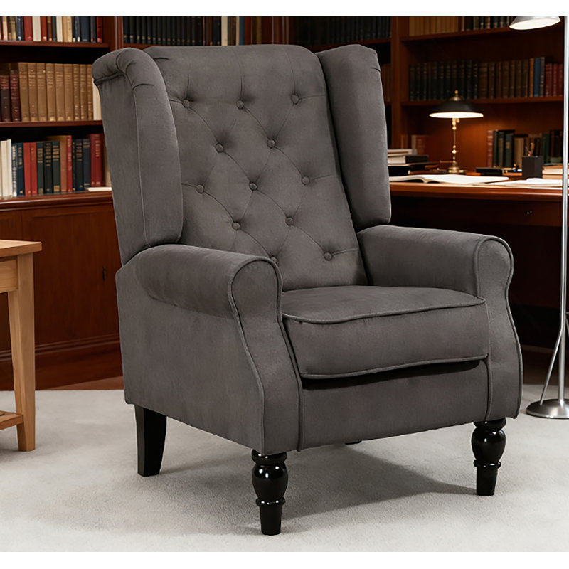 Chaise d'appoint moderne, capitonnée avec accoudoirs ronds et pieds en bois, gris foncé, Gris foncé
