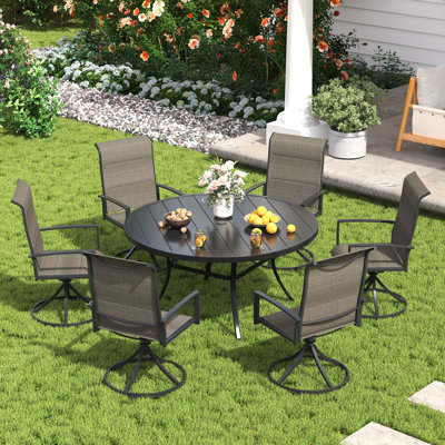 Ensemble repas extérieur pour 6 personnes avec chaise pivotante
