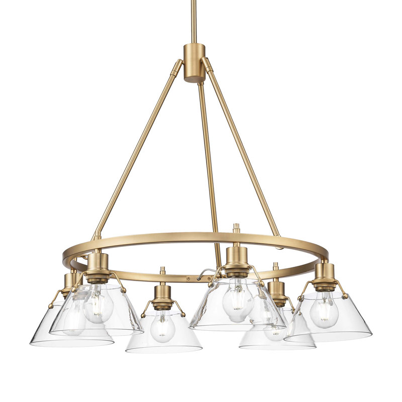 Felda 6 - Light Steel Dimmable Cone Chandelier, Brushed Champagne Bronze, Clear Glass
