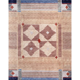 Plateau Hand Knotted Wool Area Rug in Blue/Red/Brown