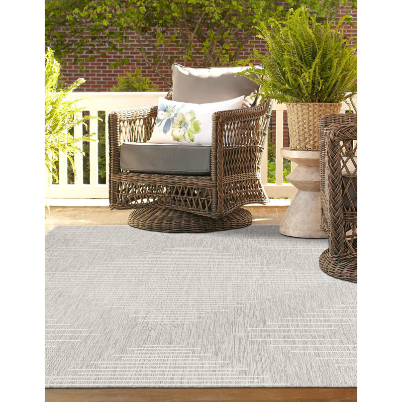 Tapis intérieur / extérieur gris Ava-Mary, Rectangle 9 pi x 12 pi