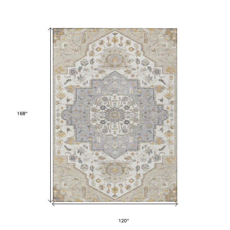 Tapis intérieur lavable beige 10 pi x 14 pi ivoire et gris oriental