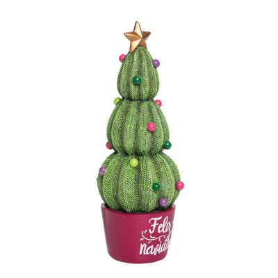  Resin 12 in. Multicolor Christmas Feliz Navidad Cactus Tree
