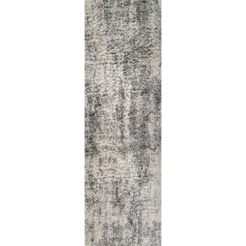 Hudgens Performance Abstract Shag Area Rug, Runner 2'2" x 6', Ivory/Gray