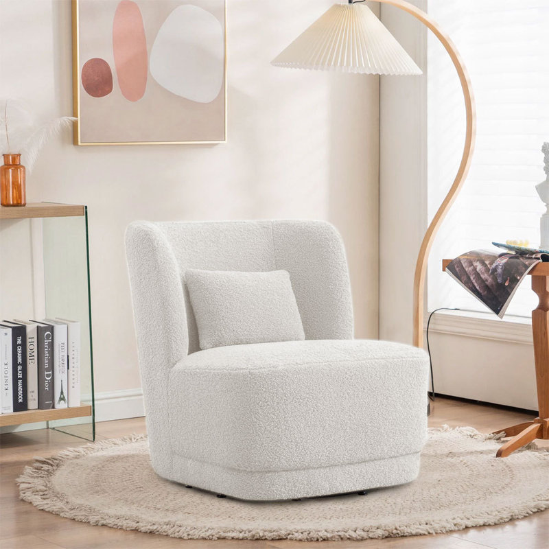 Bethane Upholstered Swivel Barrel Chair, White